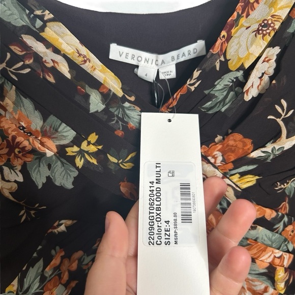 VERONICA BEARD Avani Floral Silk Chiffon Maxi Dress in Oxblood Multi Size 4 - Picture 7 of 15